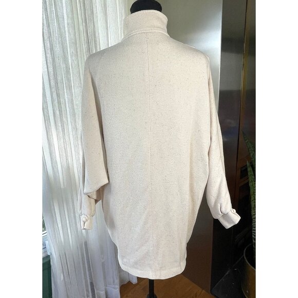 Vintage 80s coat, ecru off-white, batwing sleeves, thick cotton blend, Medium - Picture 4 of 10